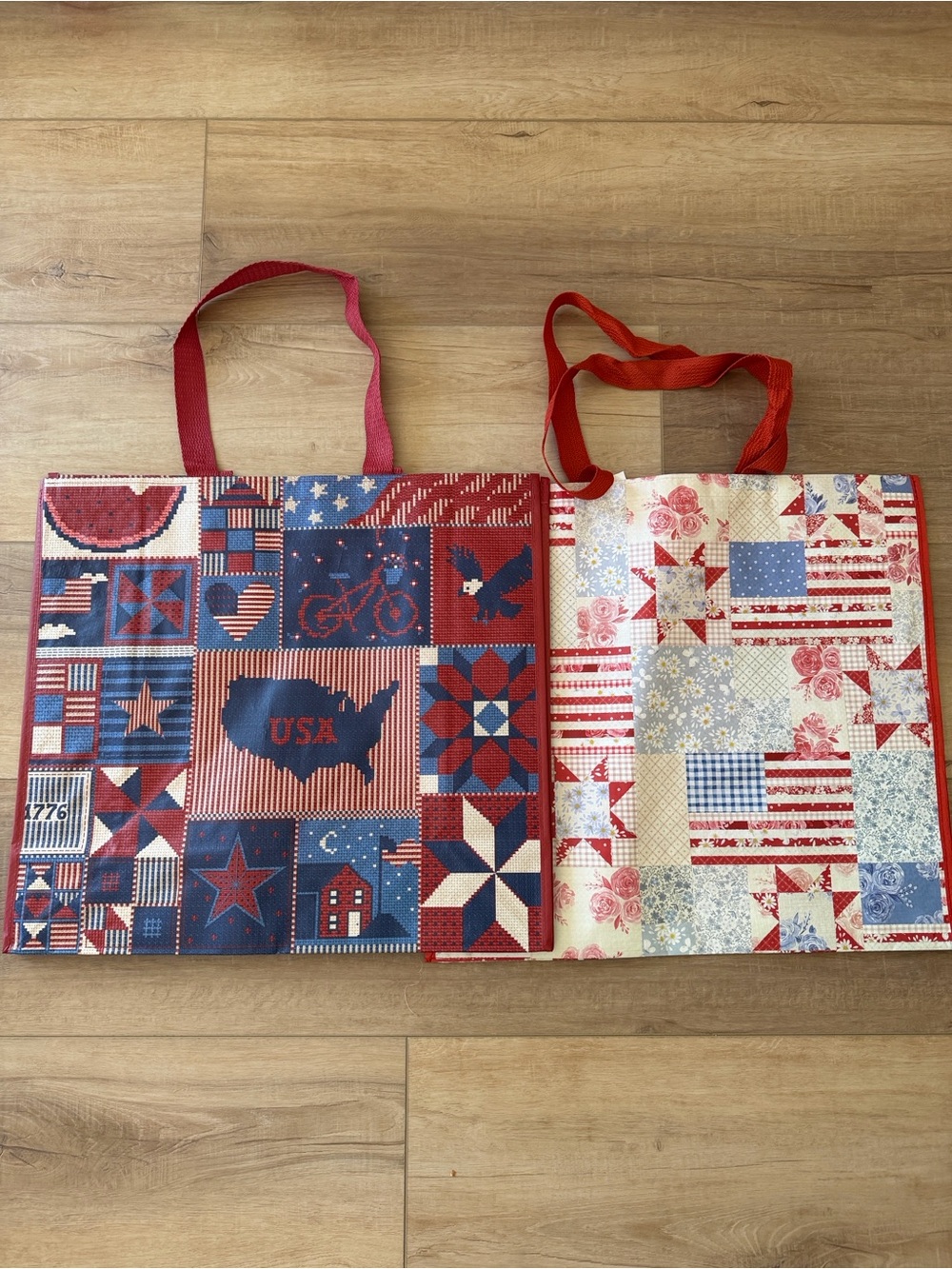Patriotic print reusable tote bag bundle